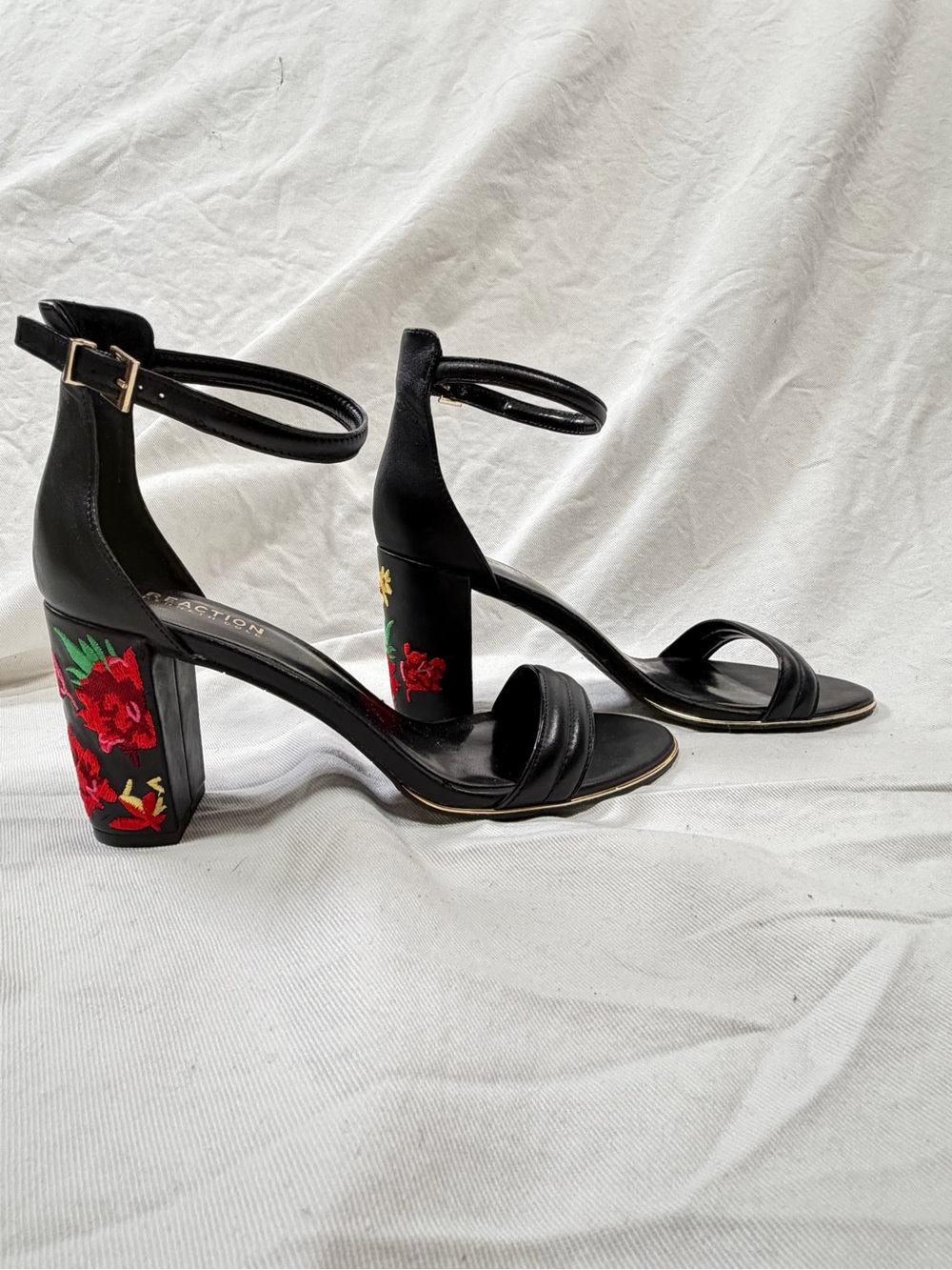 Kenneth Cole Reaction Lolita Embroidered block heel sandal.